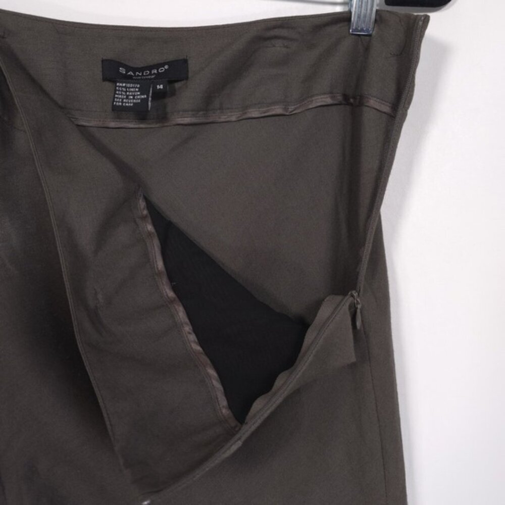 SANDRO Sportswear Women's Size 14 Olive Brown Skirt Flared LINEN Blend‎ Midi - Picture 7 of 10